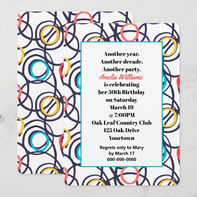 Funky Doodles 50th Birthday Party Invitation (Front/Back)