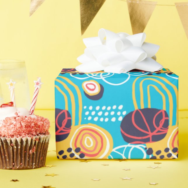Funky Doodles On Aqua Wrapping Paper (Birthday Party)