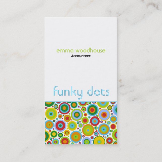 Funky Dots 'N' Stripes Vertical Business Card (Front)