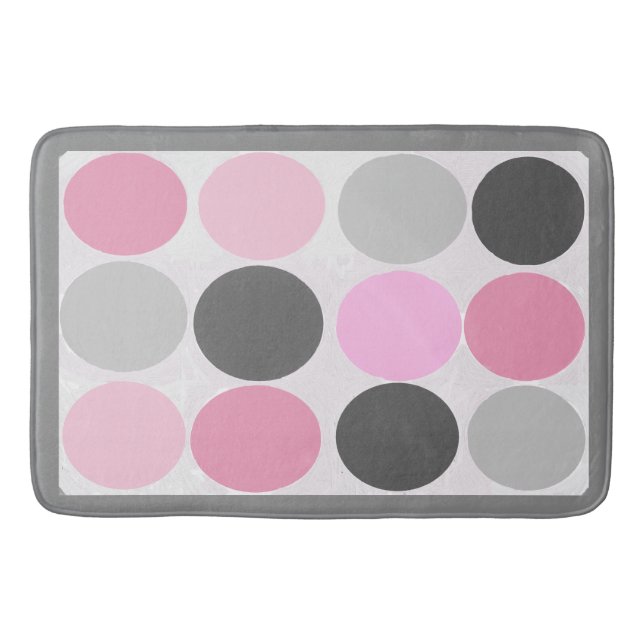 Funky Dots /Pink Charcoal Grey Fuzzy Bath Mat (Front)