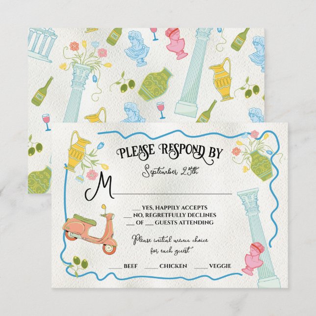Funky Drawn Italian Mediterranean Greek RSVP Cards (Front/Back)