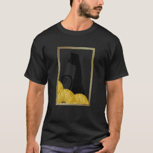 Funky East Asian Style Black Cat in Frame with Gol T-Shirt