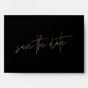 Funky Elegant Foil Gold On Black Save The Date   Envelope