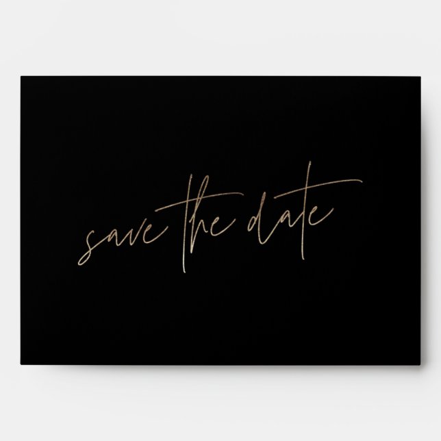 Funky Elegant Foil Gold On Black Save The Date | Envelope (Front)