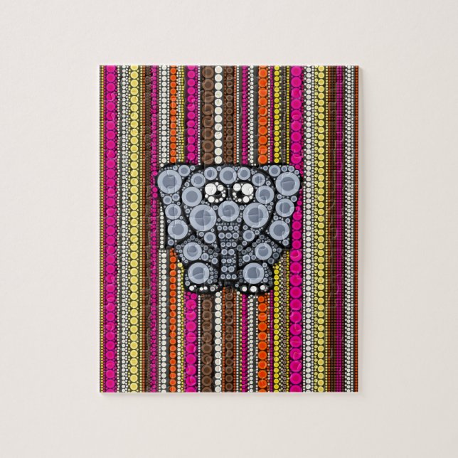 Funky Elephant Circle Mosaic with Stripes Jigsaw Puzzle (Vertical)