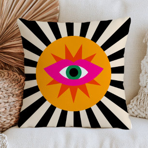 Funky Evil Eye Black Stripes Maximalist Dopamine Cushion