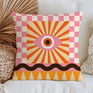 Funky Evil Eye Design Pink& Orange RETRO Abstract Cushion