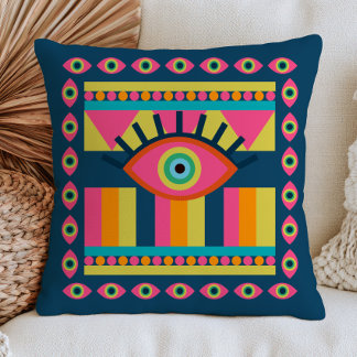 Funky Evil Eyes Colourful Maximalist Abstract  Cushion
