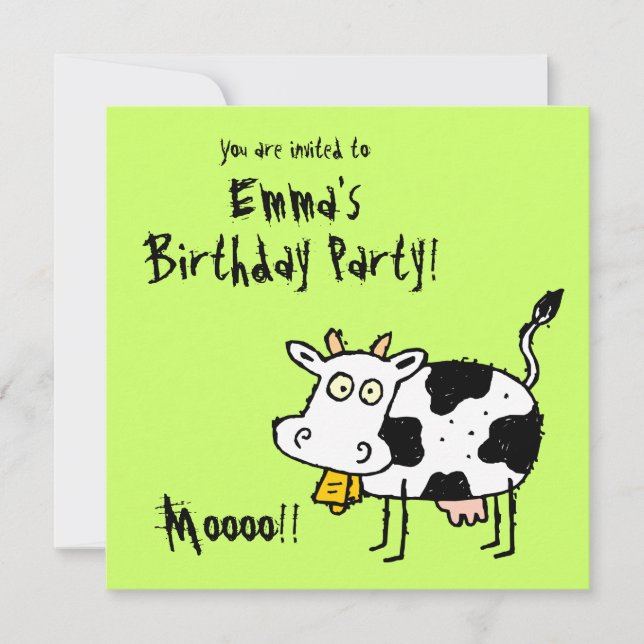 Funky Farm Cow (Birthday) Party Invitation Moooo!! (Front)