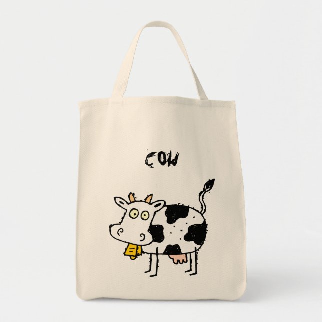 Funky Farm Cow Grocery Tote Bag (Front)
