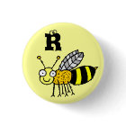 Funky Farm Honey Bee Monogram Button Letter R