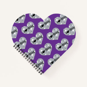 Funky faux diamond I love bling design on purple  Notebook