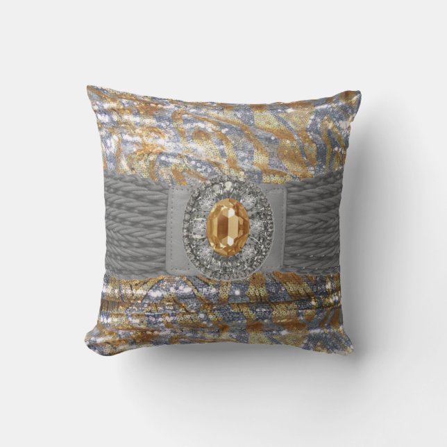 Funky Faux Sequin Rhinestone Mojo Pillow (Front)