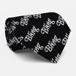 Funky faux silver sparkle bling diamond text tie