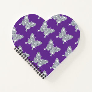 Funky faux sparkly diamond butterfly on purple notebook