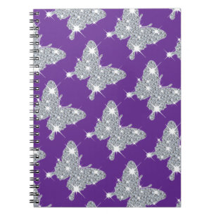 Funky faux sparkly diamond butterfly on purple  notebook