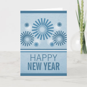 Funky Fireworks New Years Card, Blue Holiday Card