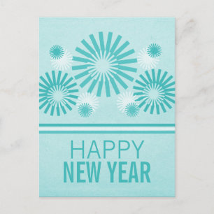 Funky Fireworks New Years Postcard, Teal Holiday Postcard