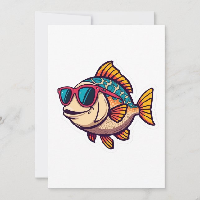 Funky Fish with Sunglasses Sticker Invitation (Front)