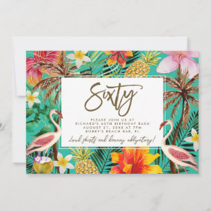 funky flamingo tropical 60th birthday invitation