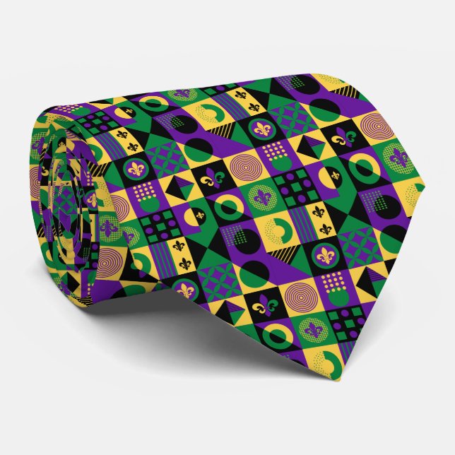 Funky Fleur de Lis Mardi Gras Tie (Rolled)