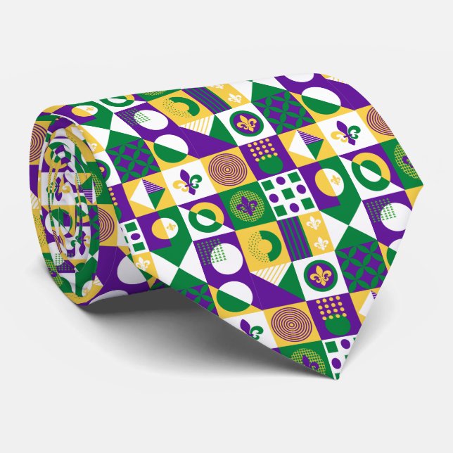 Funky Fleur de Lis Mardi Gras Tie (Rolled)