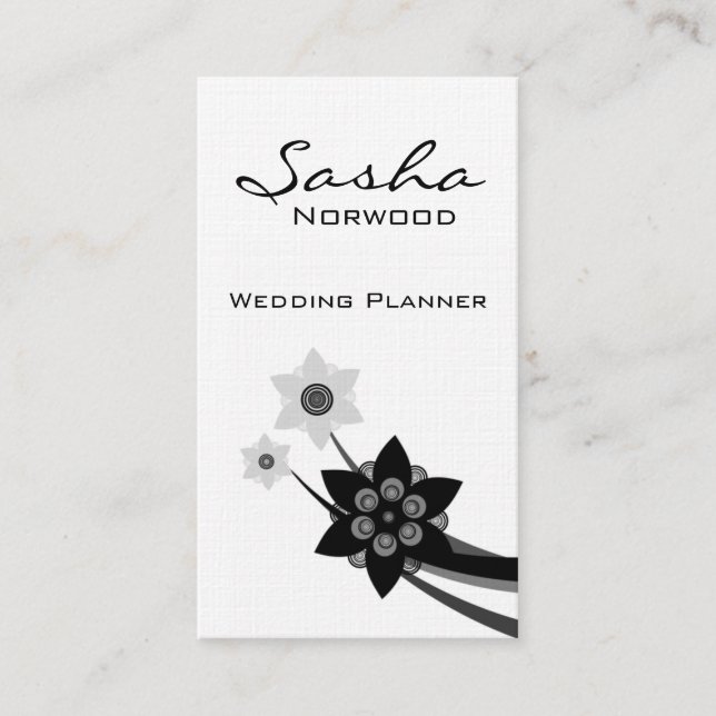 Funky Floral Business Card, Grayscale Card (Front)