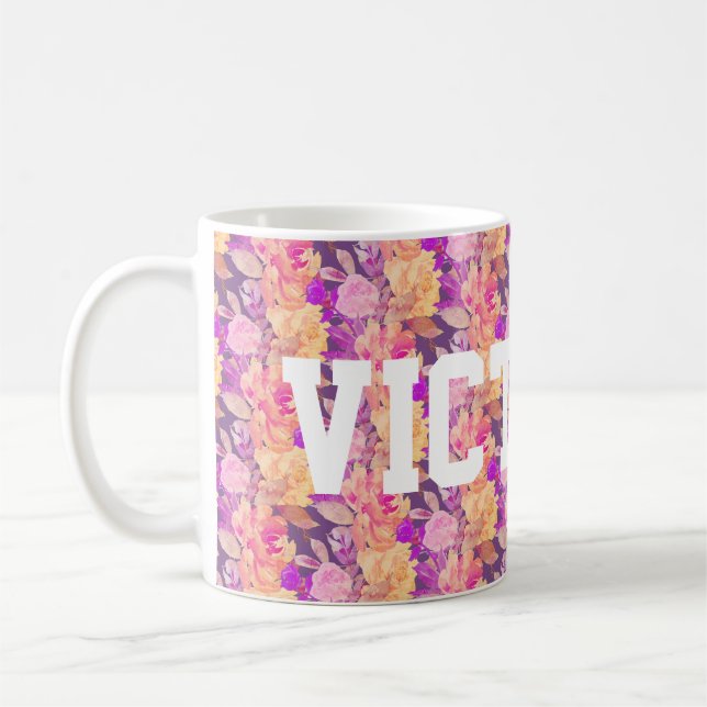 Funky Floral Custom Name Coffee Mug (Left)