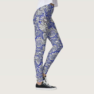 Funky floral in bold blue and grey Leggings