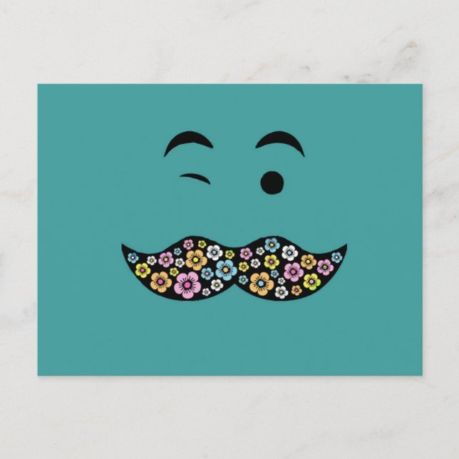 Funky Floral Moustache Postcard (Front)