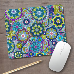 Funky Floral Pattern in trendy colors Mouse Mat