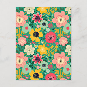 Funky Floral Pattern Postcard