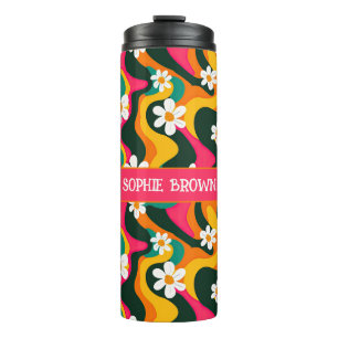 Funky Floral Pattern Retro Daisies with Name Thermal Tumbler