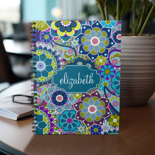 Funky Floral Pattern with Custom Name Notebook