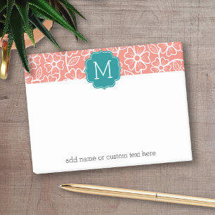 Funky floral pattern with Custom Teal Monogram Post-it Notes