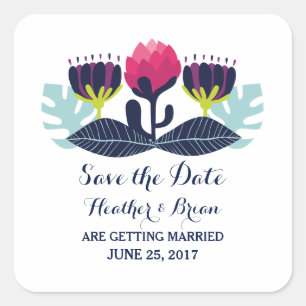 Funky Floral Save the Date Stickers