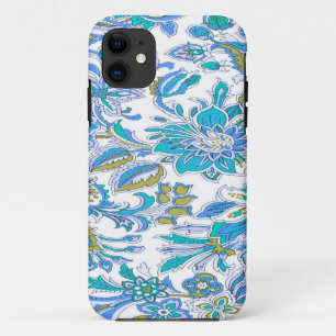 Funky Floral, Teal Blue Flowers iPhone 11 Case