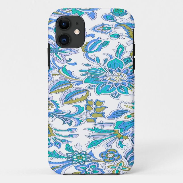Funky Floral, Teal Blue Flowers Case-Mate iPhone Case (Back)