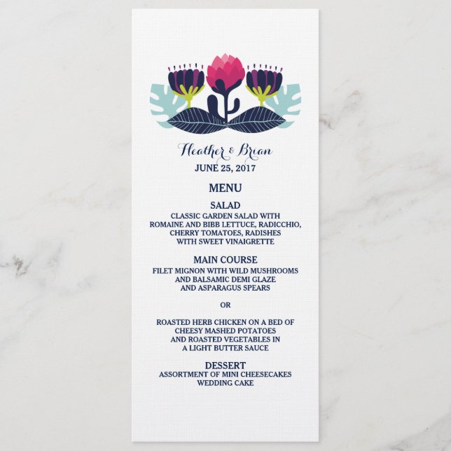 Funky Floral Wedding Menu Card (Front)