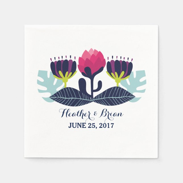 Funky Floral Wedding Paper Napkins (Front)
