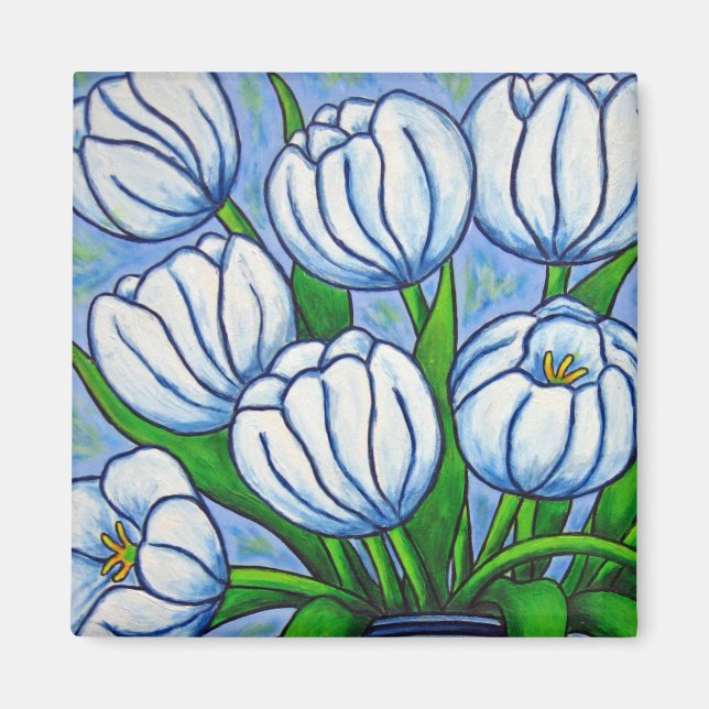Funky Floral - White Tulip Magnet (Front)