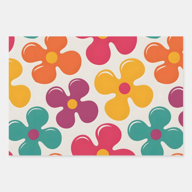 Funky Florals Wrapping Paper Sheet (Front)