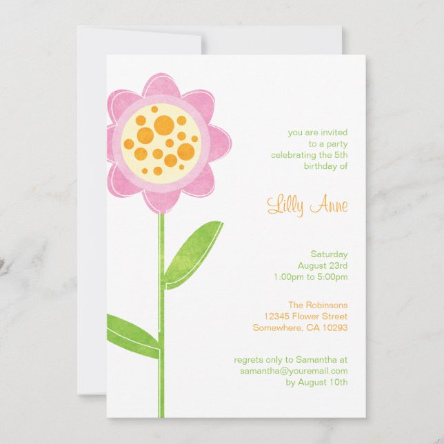 Funky Flower Girls Birthday Party Invitations (Front)