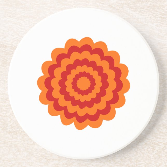 Funky Flower in Orange and Red. Coaster (Front)