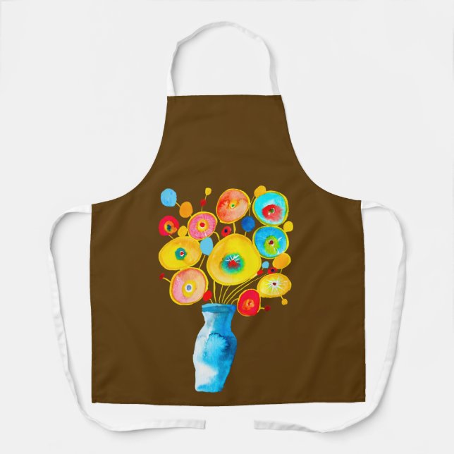 Funky flowers art illustration apron (Front)