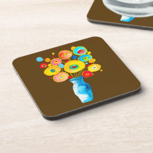 Funky flowers art illustration coaster