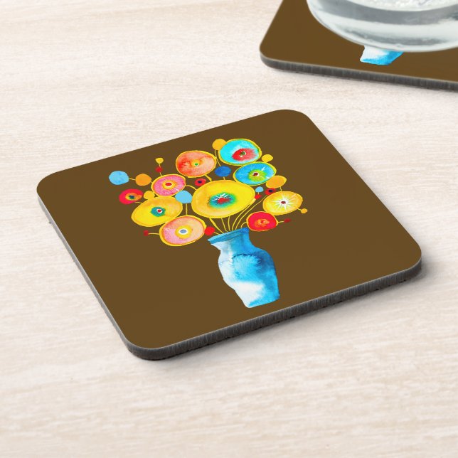 Funky flowers art illustration coaster (Left Side)