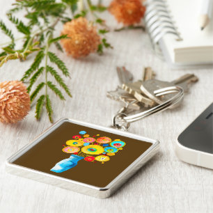 Funky flowers art illustration key ring