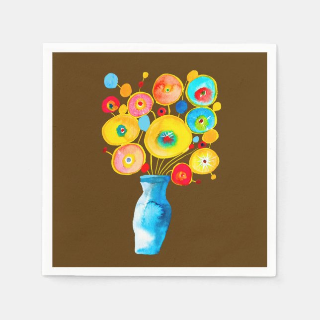 Funky flowers art illustration napkin (Front)