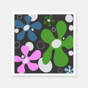 Funky flowers in green, pink, & blue napkin